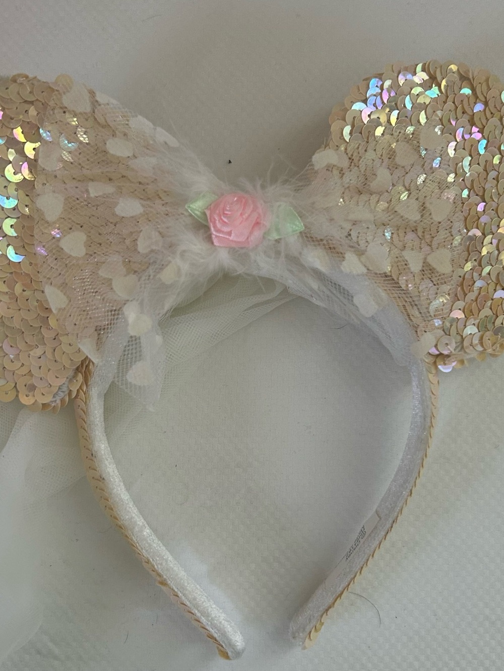 Disney world wedding Sequin Pink white, rose color ears sequin Headband